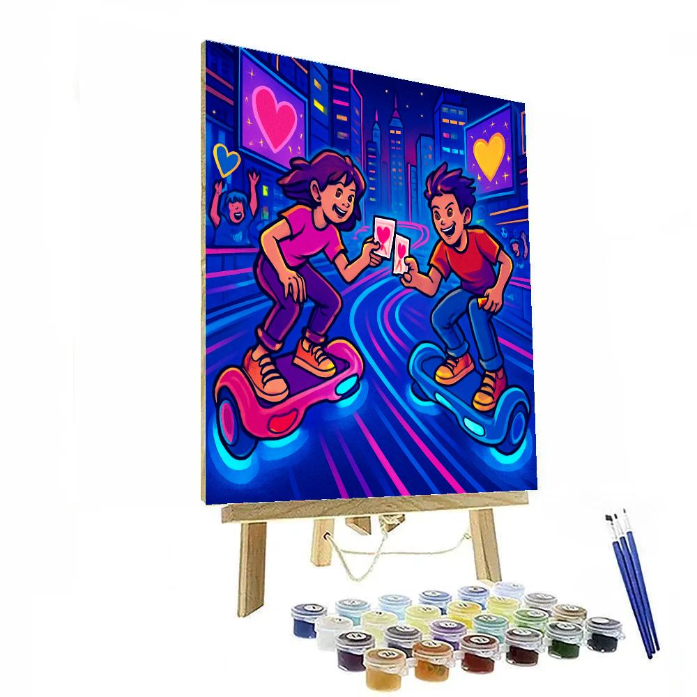 Hoverboard Race On Valentines Day Street Circuit Paint by numbers art