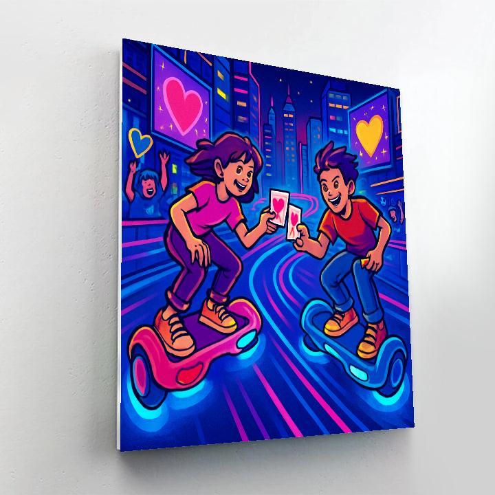 Hoverboard Race On Valentines Day Street Circuit Paint by numbers art