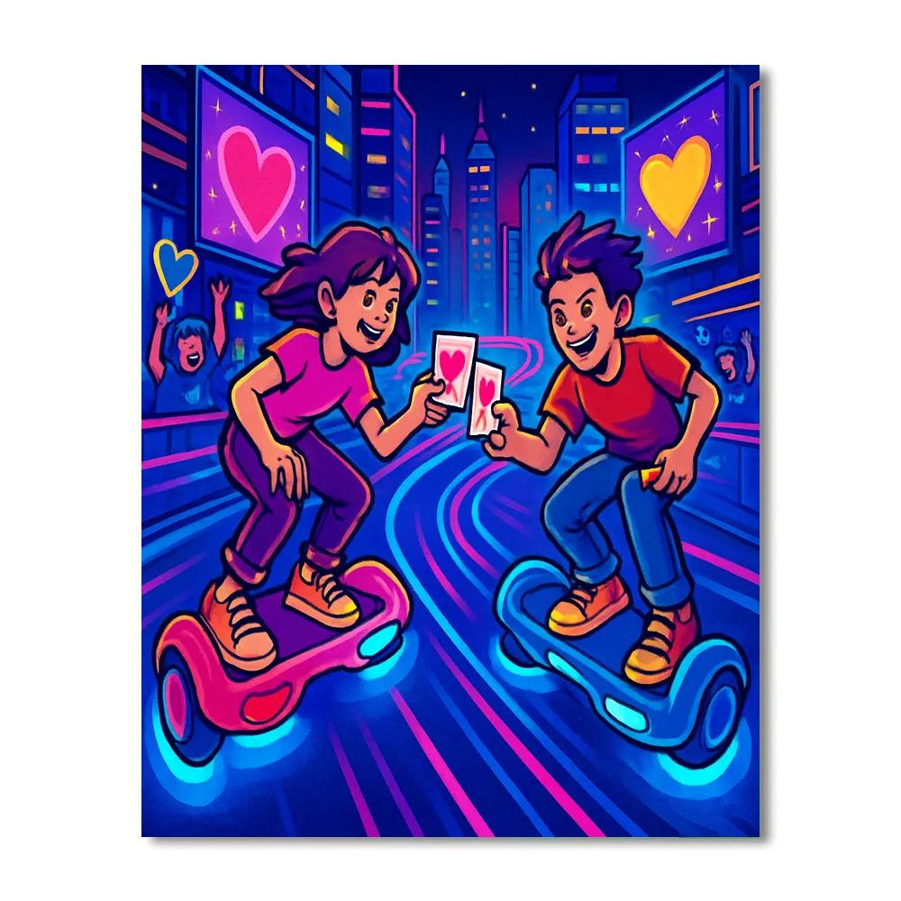 Hoverboard Race On Valentines Day Street Circuit Paint by numbers art