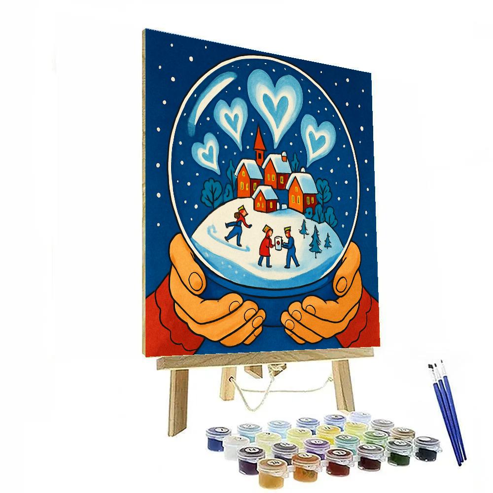 Snow Globe Valentines Day Space Village paint by numbers