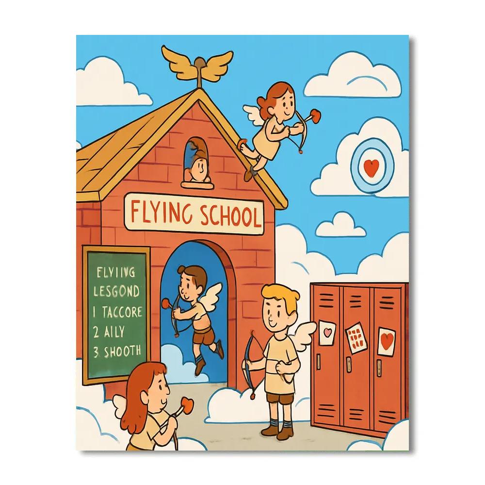 Cupid Flight School Valentines Day Academy Paint by numbers art