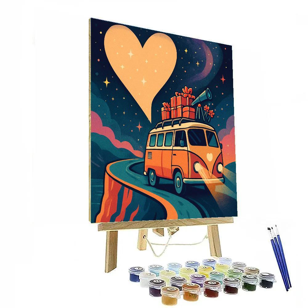Space Camper Van Valentines Day Road Painting by numbers kit