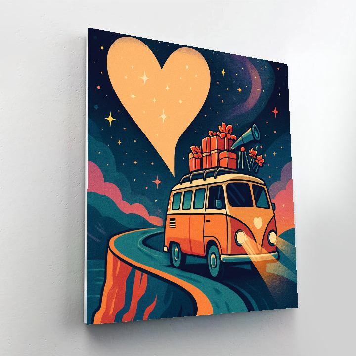 Space Camper Van Valentines Day Road Painting by numbers kit