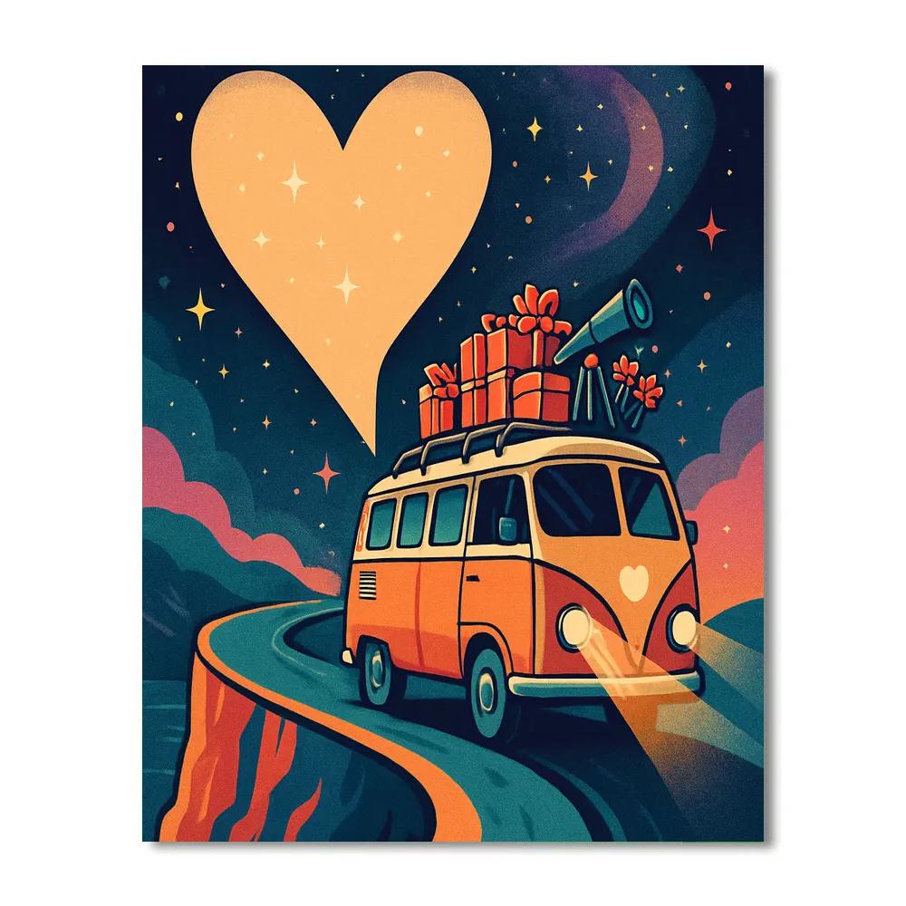 Space Camper Van Valentines Day Road Painting by numbers kit