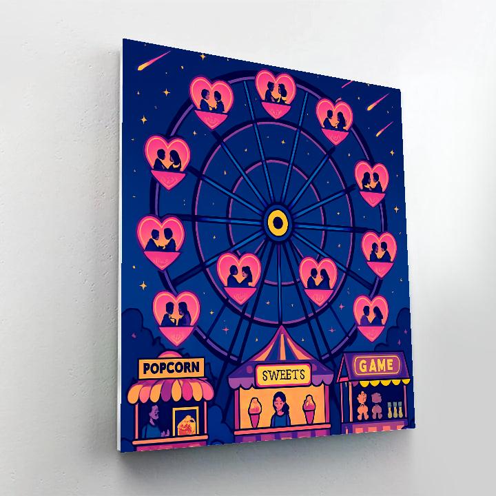 Celestial Ferris Wheel Valentines Day Night painting number kit