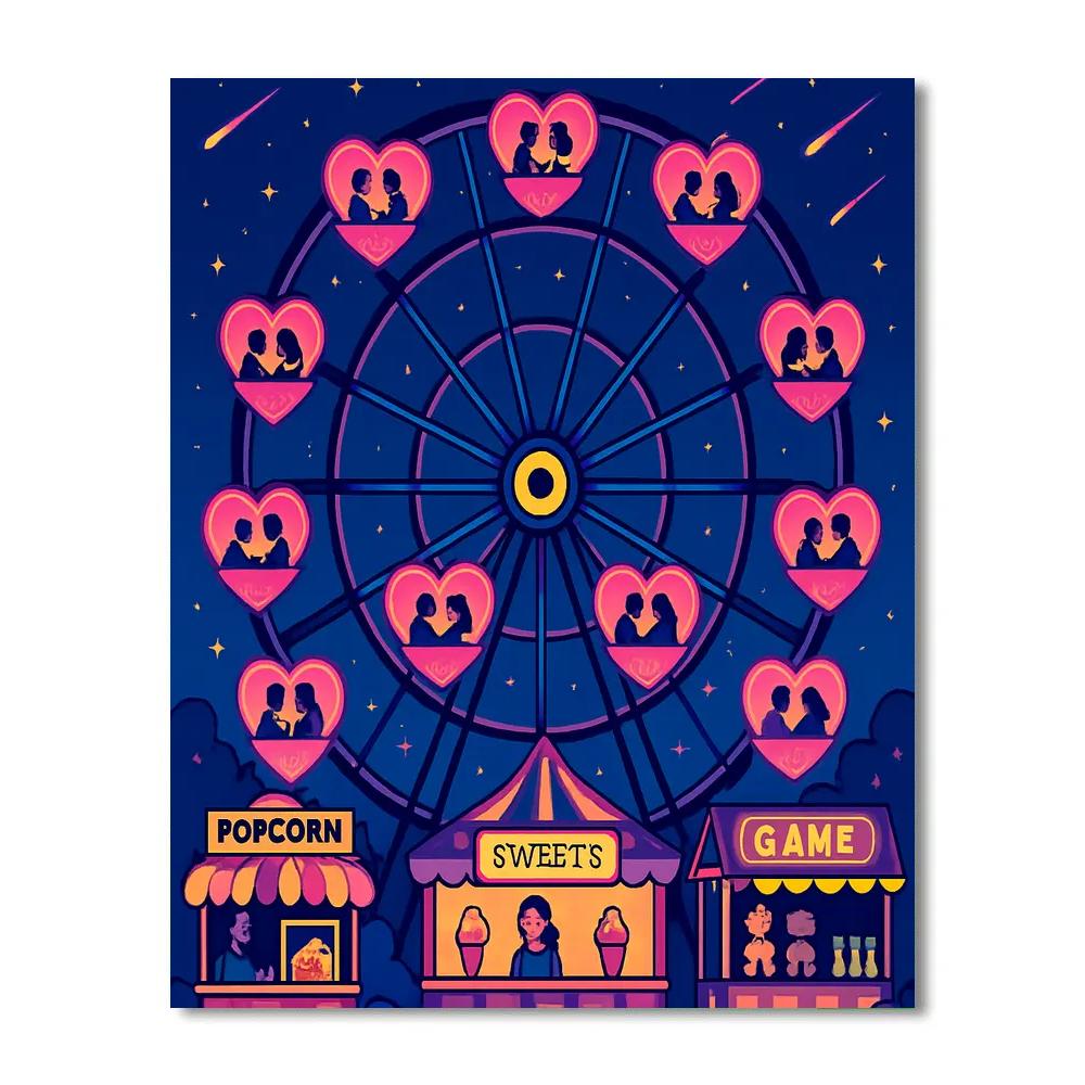Celestial Ferris Wheel Valentines Day Night painting number kit