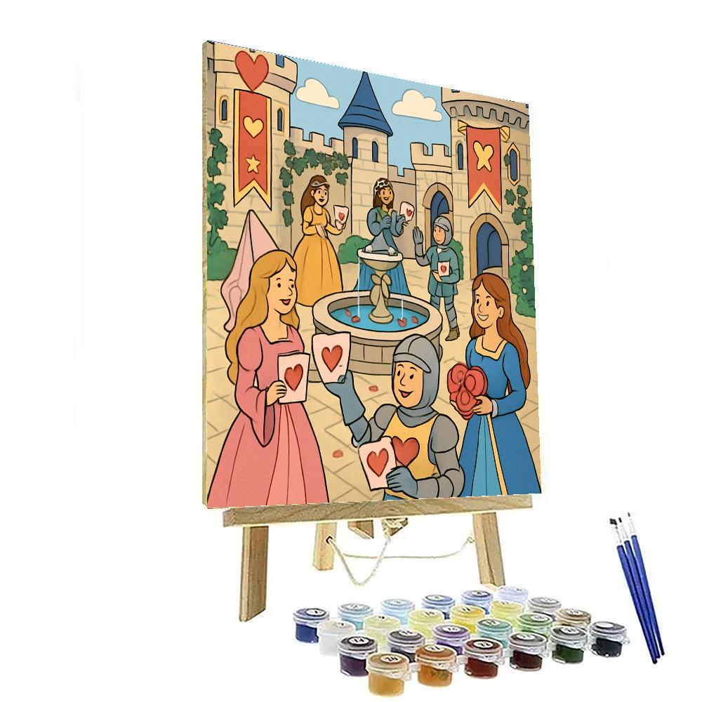 Valentines Day Storybook Castle Courtyard DIY paint by numbers