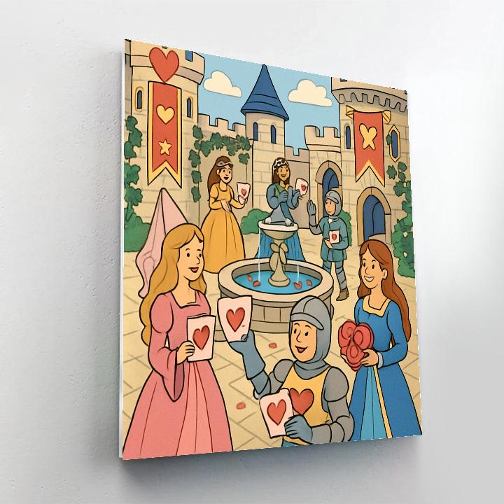 Valentines Day Storybook Castle Courtyard DIY paint by numbers