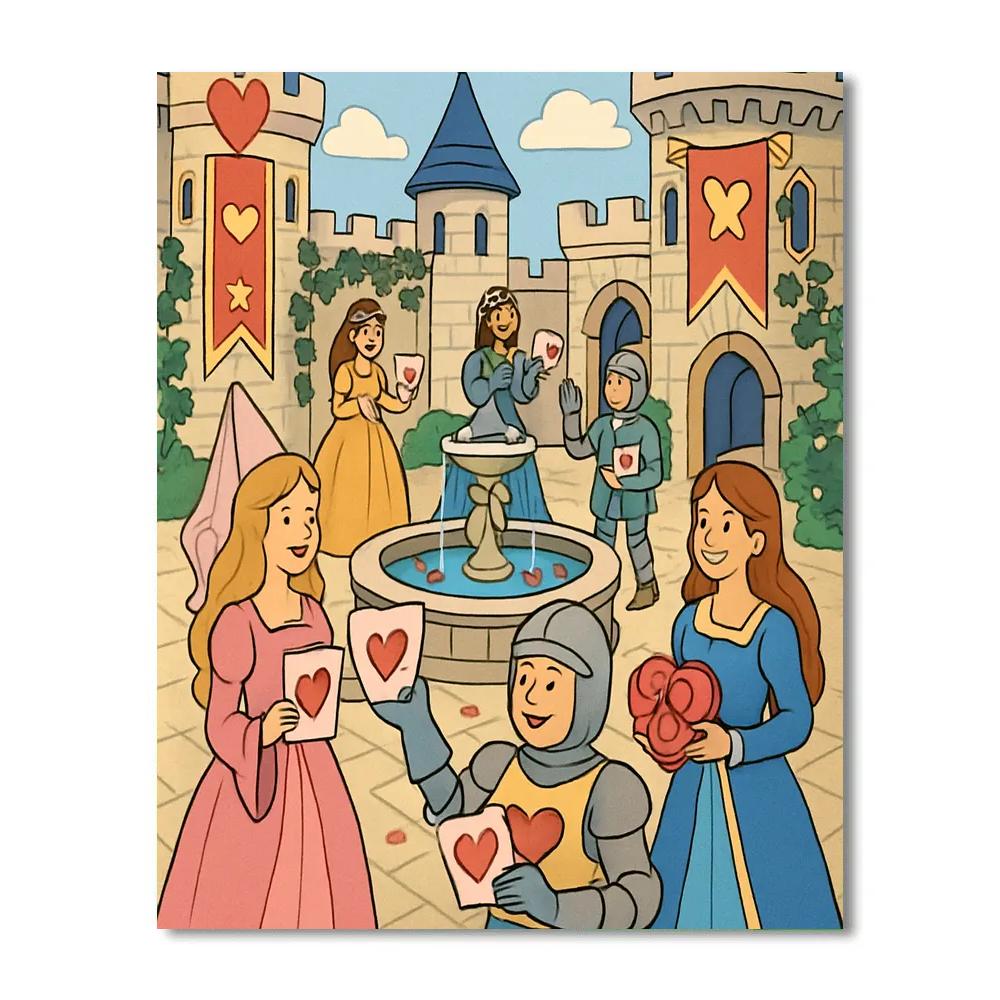 Valentines Day Storybook Castle Courtyard DIY paint by numbers