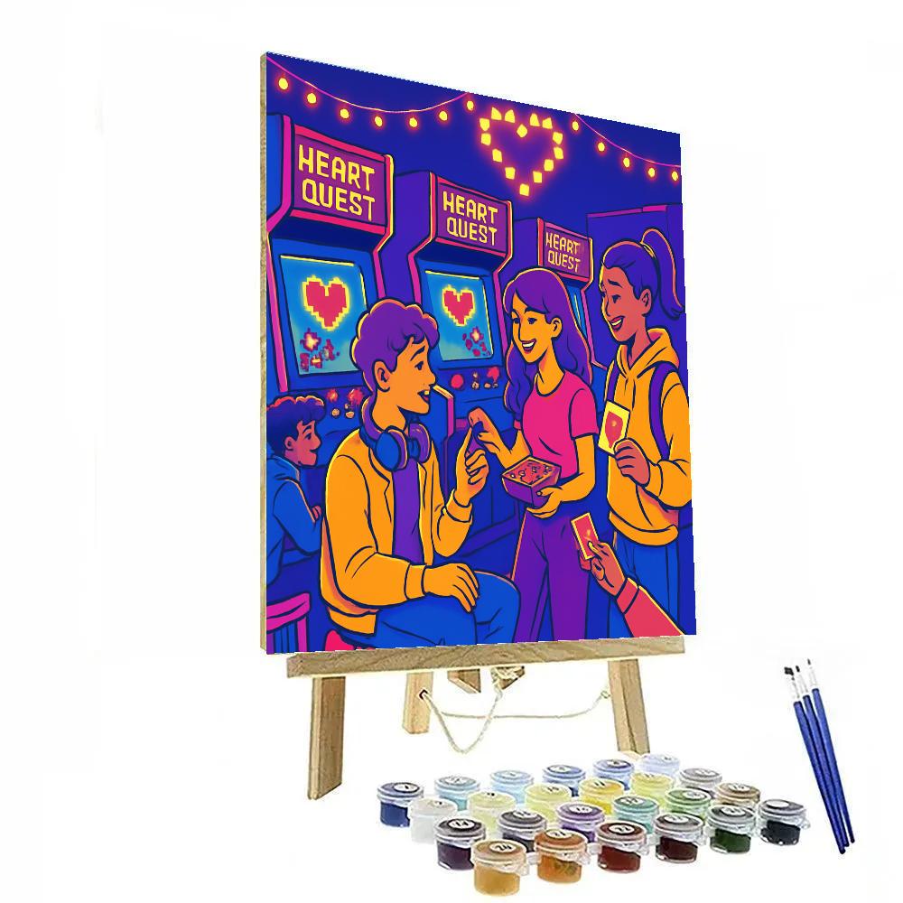 Valentines Day Arcade Of Pixel Hearts Paint by numbers kits