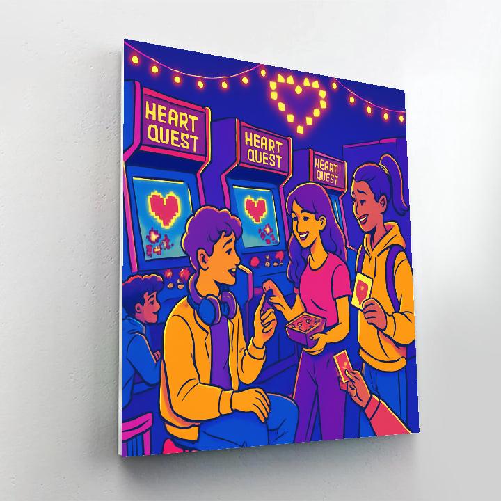 Valentines Day Arcade Of Pixel Hearts Paint by numbers kits