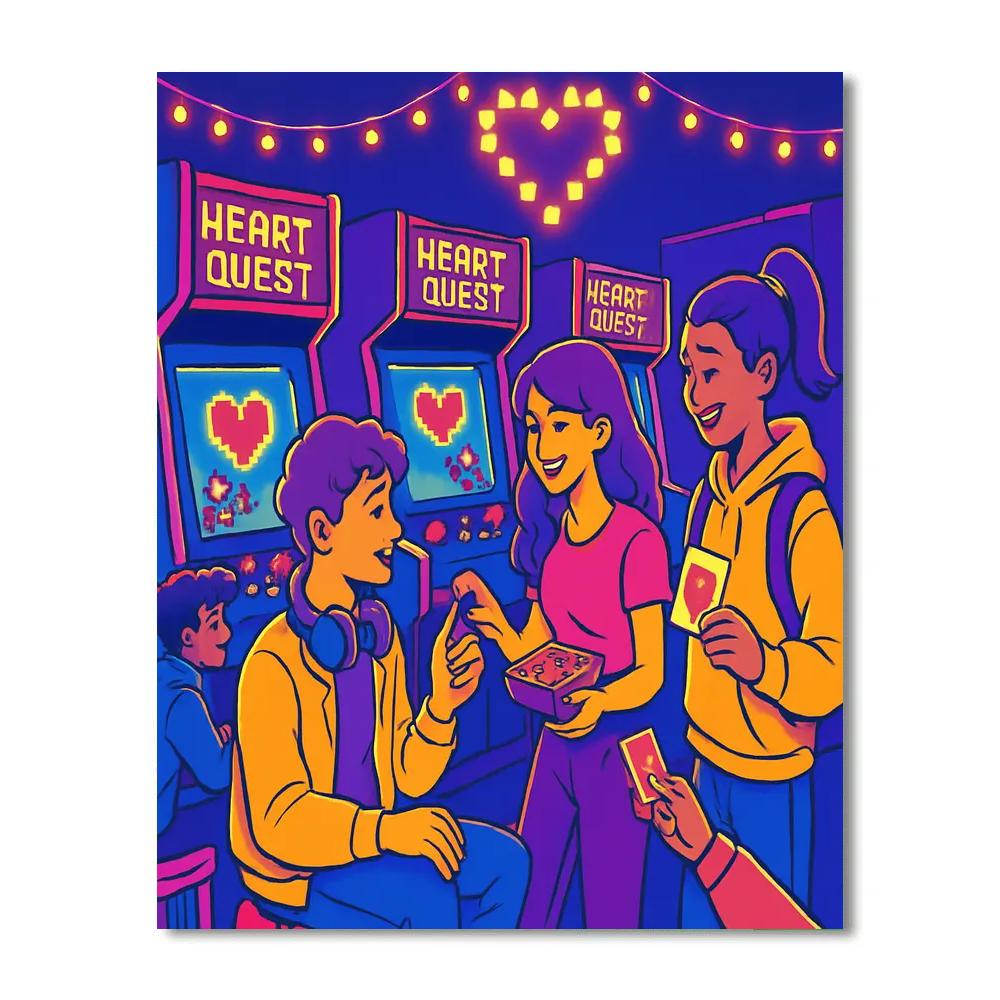 Valentines Day Arcade Of Pixel Hearts Paint by numbers kits