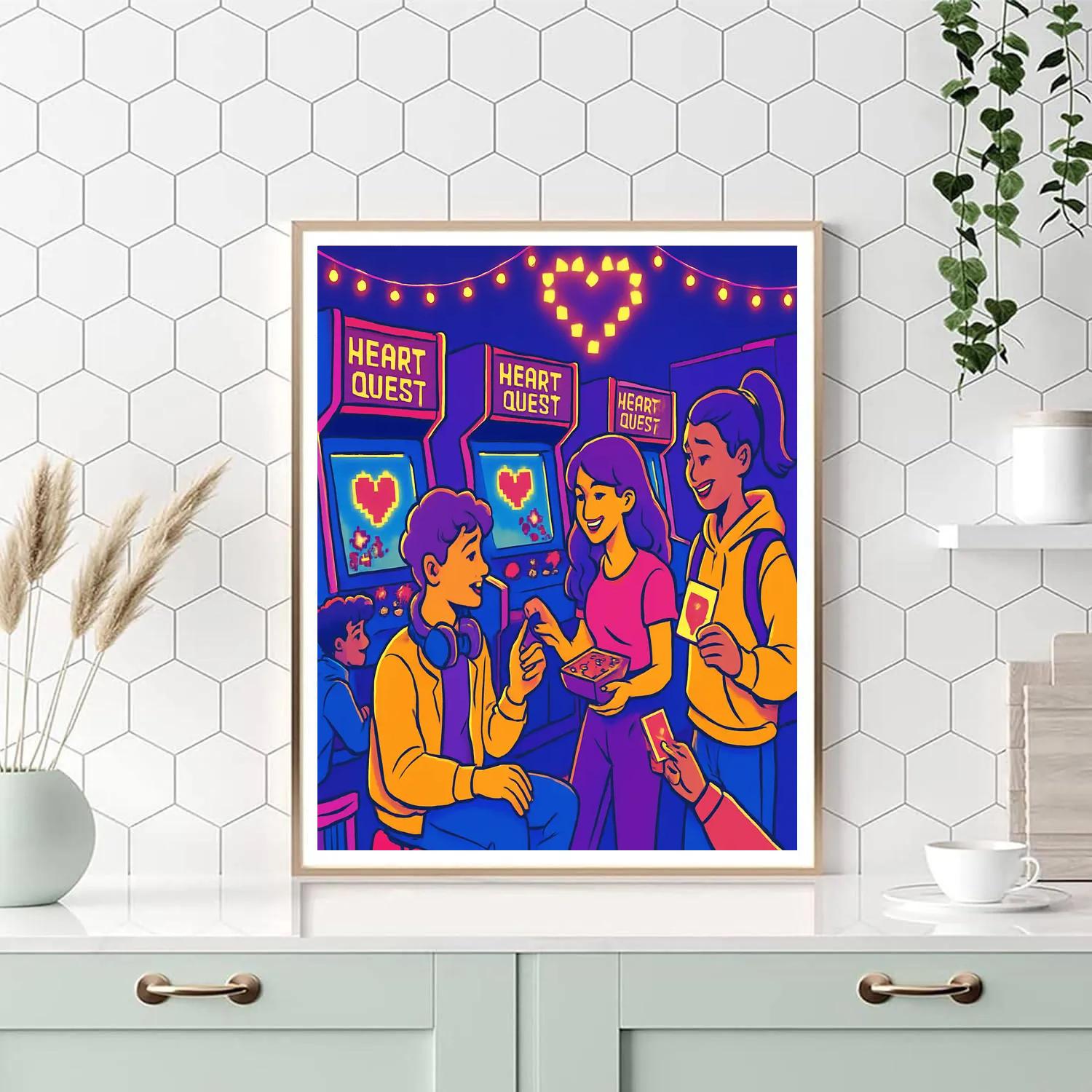 Valentines Day Arcade Of Pixel Hearts Paint by numbers kits