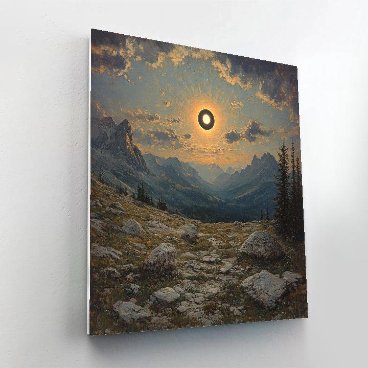 Leonardo Da Vinci Inspired Eclipse Haze Over Silent Mountains Painting by numbers kit