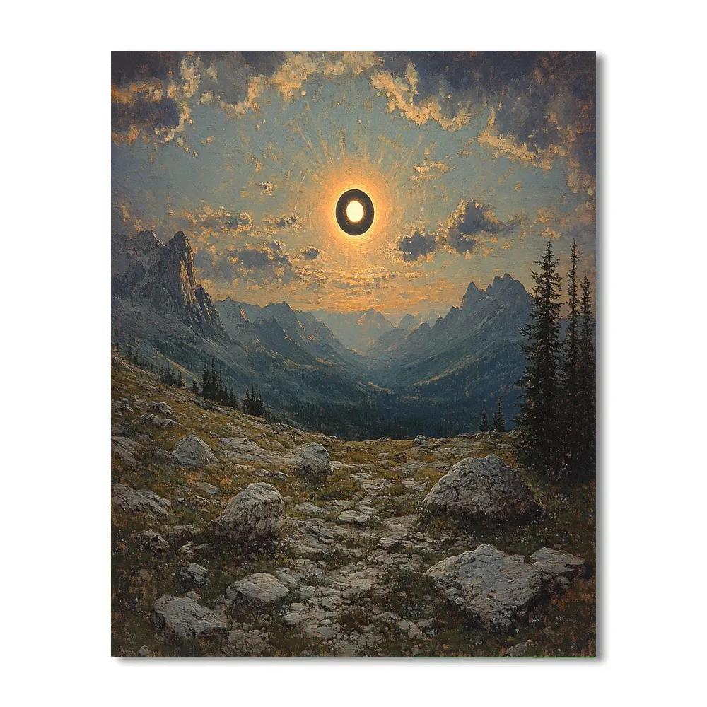 Leonardo Da Vinci Inspired Eclipse Haze Over Silent Mountains Painting by numbers kit