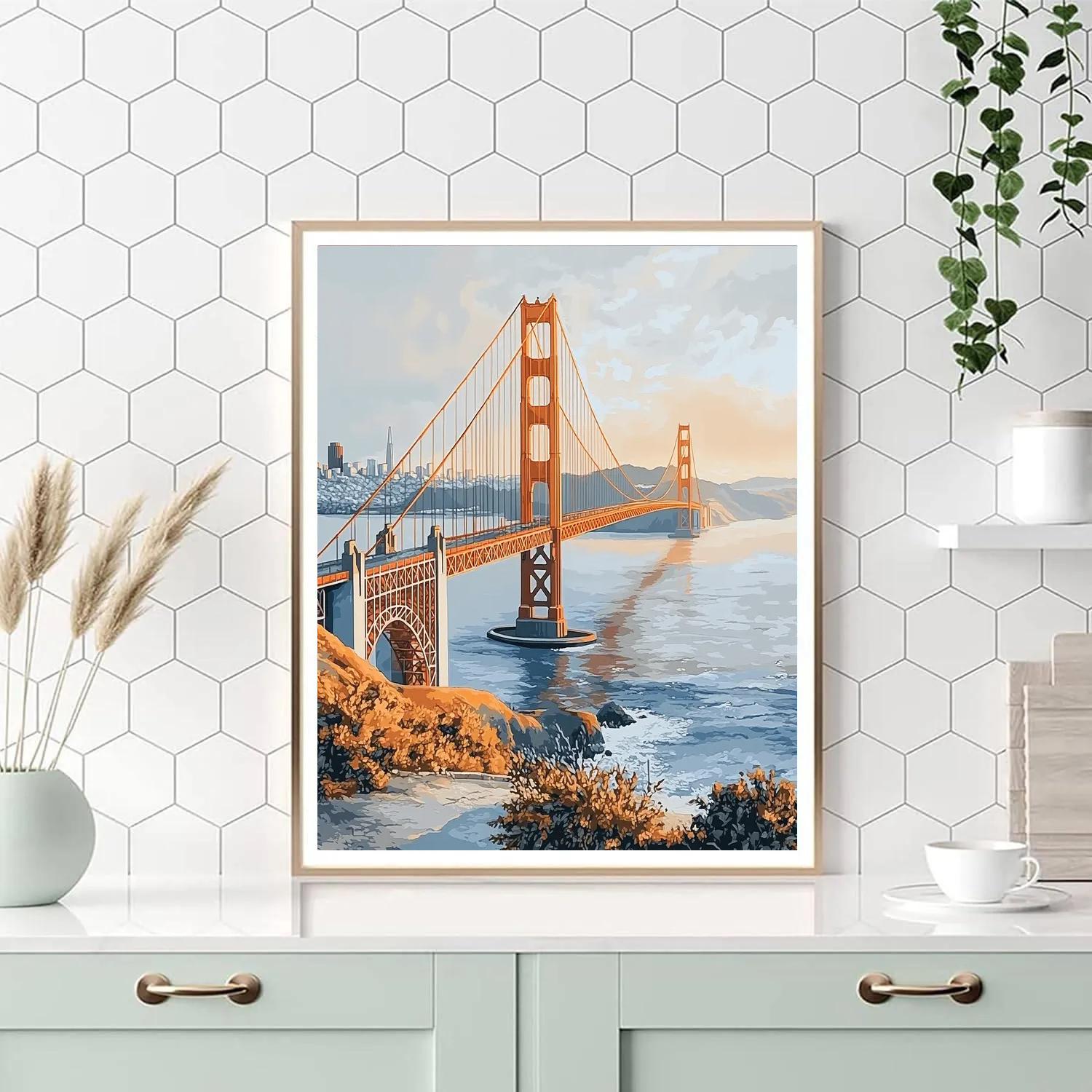 Foggy Morning At The Golden Gate Bridge Overlook San Francisco United States Numbered painting kits