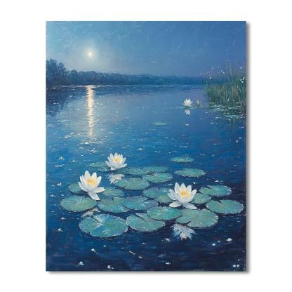 Claude Monet Inspired Water Lilies Under Moonlight paint by number