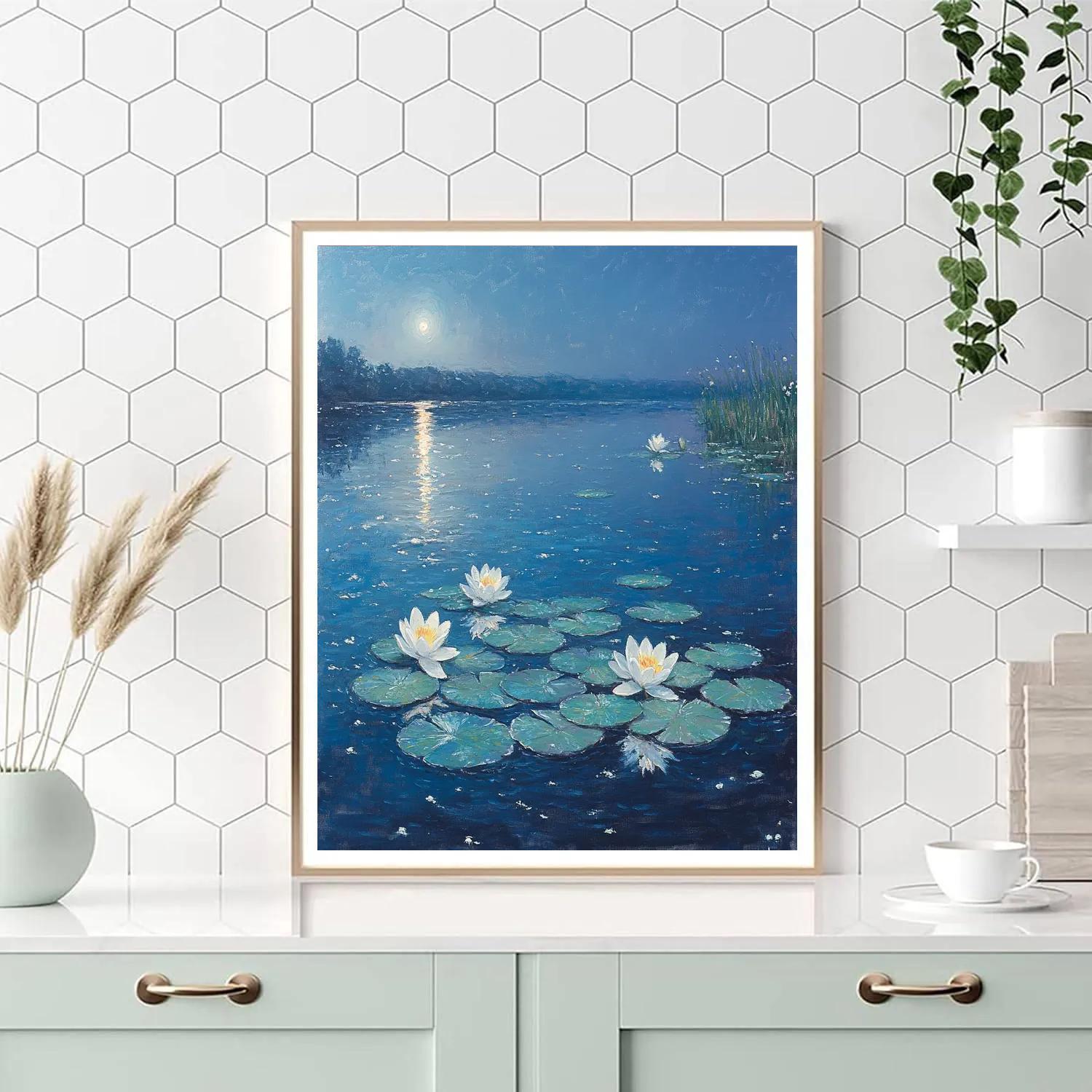 Claude Monet Inspired Water Lilies Under Moonlight paint by number