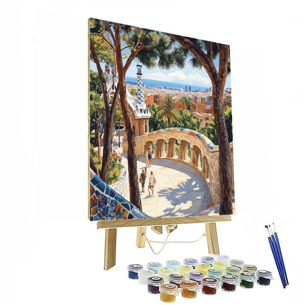 Limestone Terraces Of The Park Guell Viaducts Barcelona Spain Painting by numbers kit