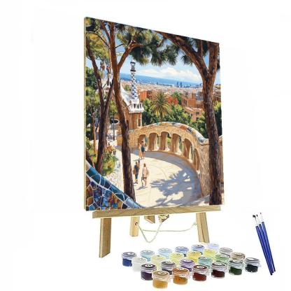 Limestone Terraces Of The Park Guell Viaducts Barcelona Spain Painting by numbers kit