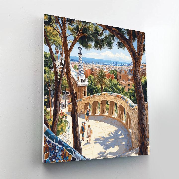 Limestone Terraces Of The Park Guell Viaducts Barcelona Spain Painting by numbers kit