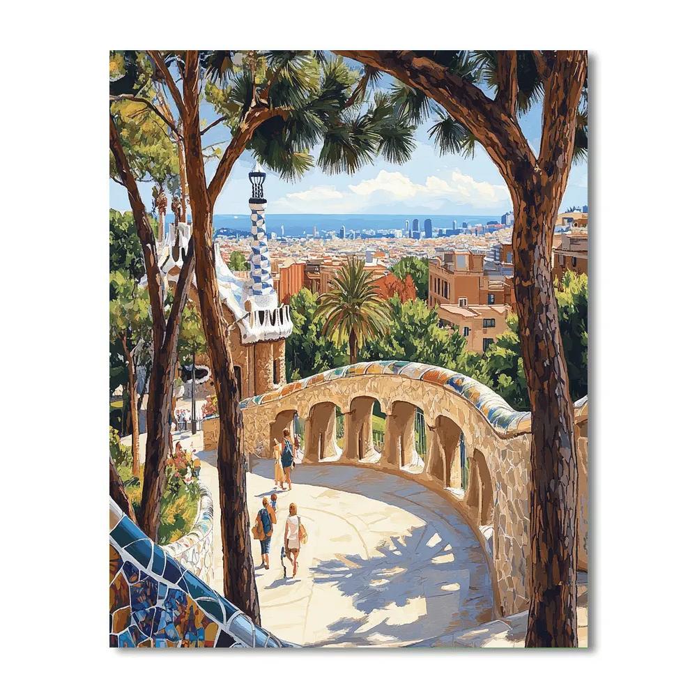 Limestone Terraces Of The Park Guell Viaducts Barcelona Spain Painting by numbers kit