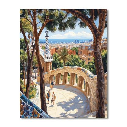 Limestone Terraces Of The Park Guell Viaducts Barcelona Spain Painting by numbers kit
