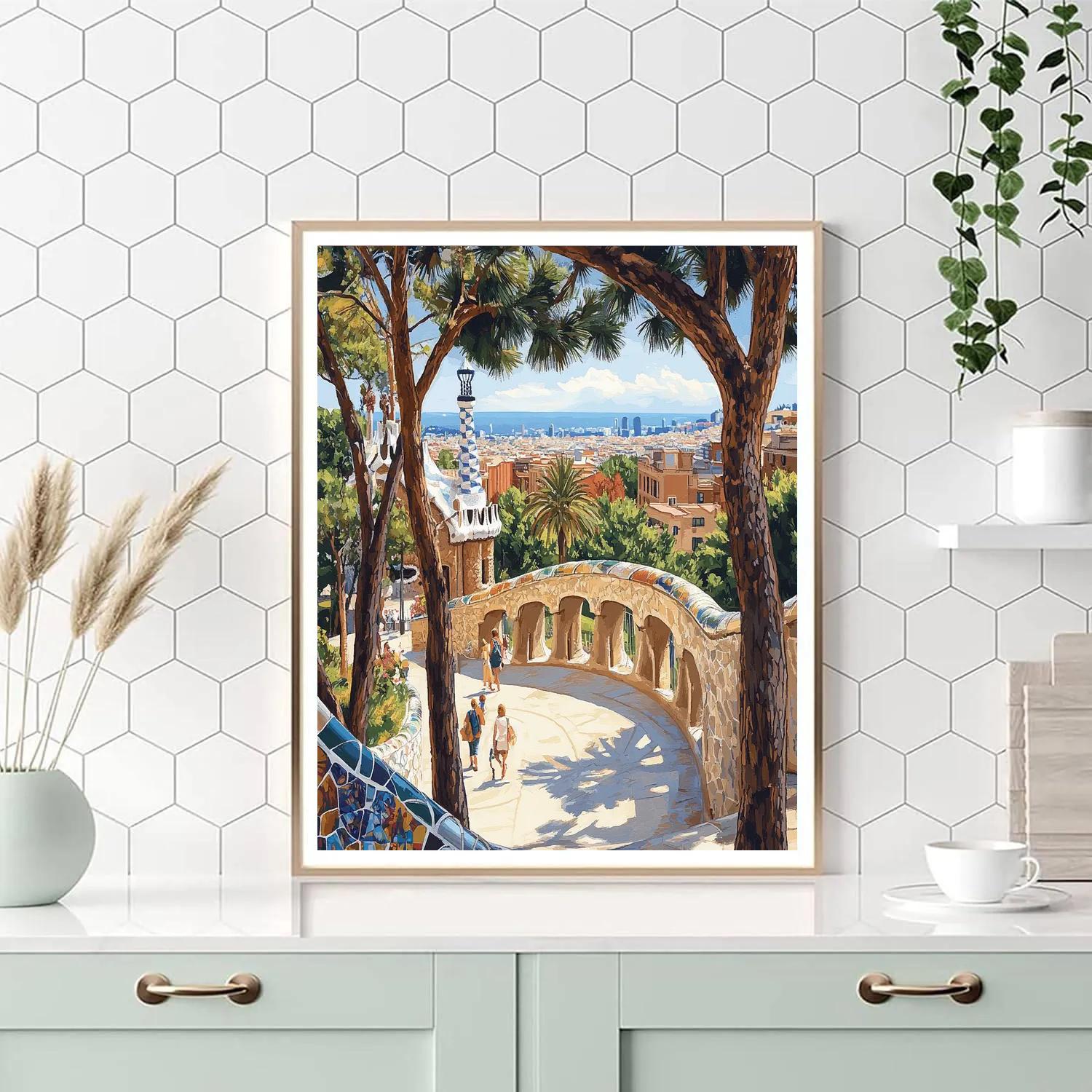 Limestone Terraces Of The Park Guell Viaducts Barcelona Spain Painting by numbers kit