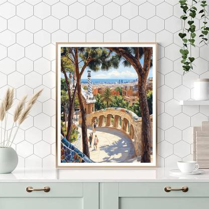 Limestone Terraces Of The Park Guell Viaducts Barcelona Spain Painting by numbers kit