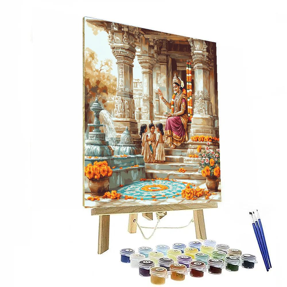 Temple Courtyard Harmony With Parvati Numbered painting kits