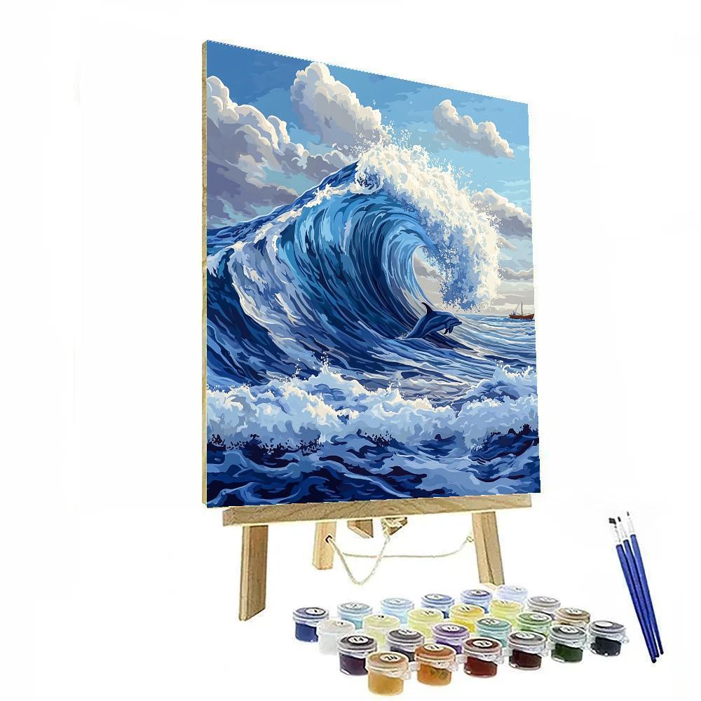 Katsushika Hokusai Inspired Ocean Wave With Dolphins paint by number