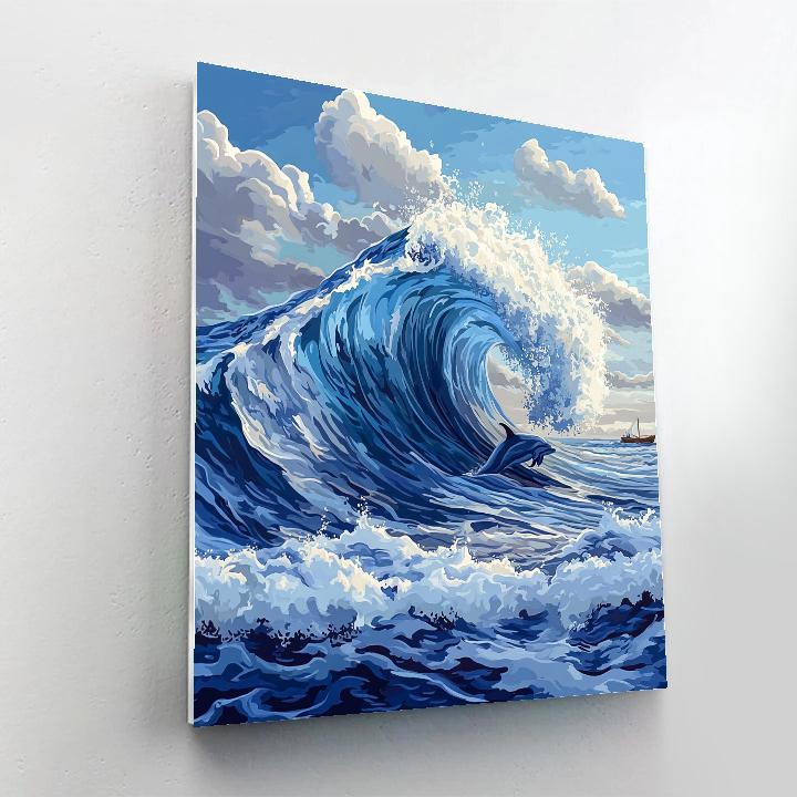 Katsushika Hokusai Inspired Ocean Wave With Dolphins paint by number