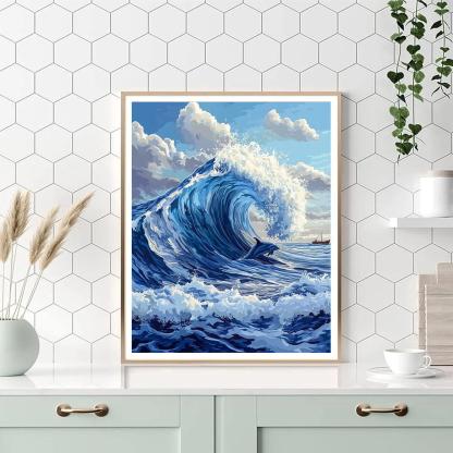 Katsushika Hokusai Inspired Ocean Wave With Dolphins paint by number