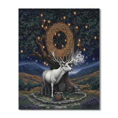 Celtic Crafted Stag Of The Hollow Oak paint by color
