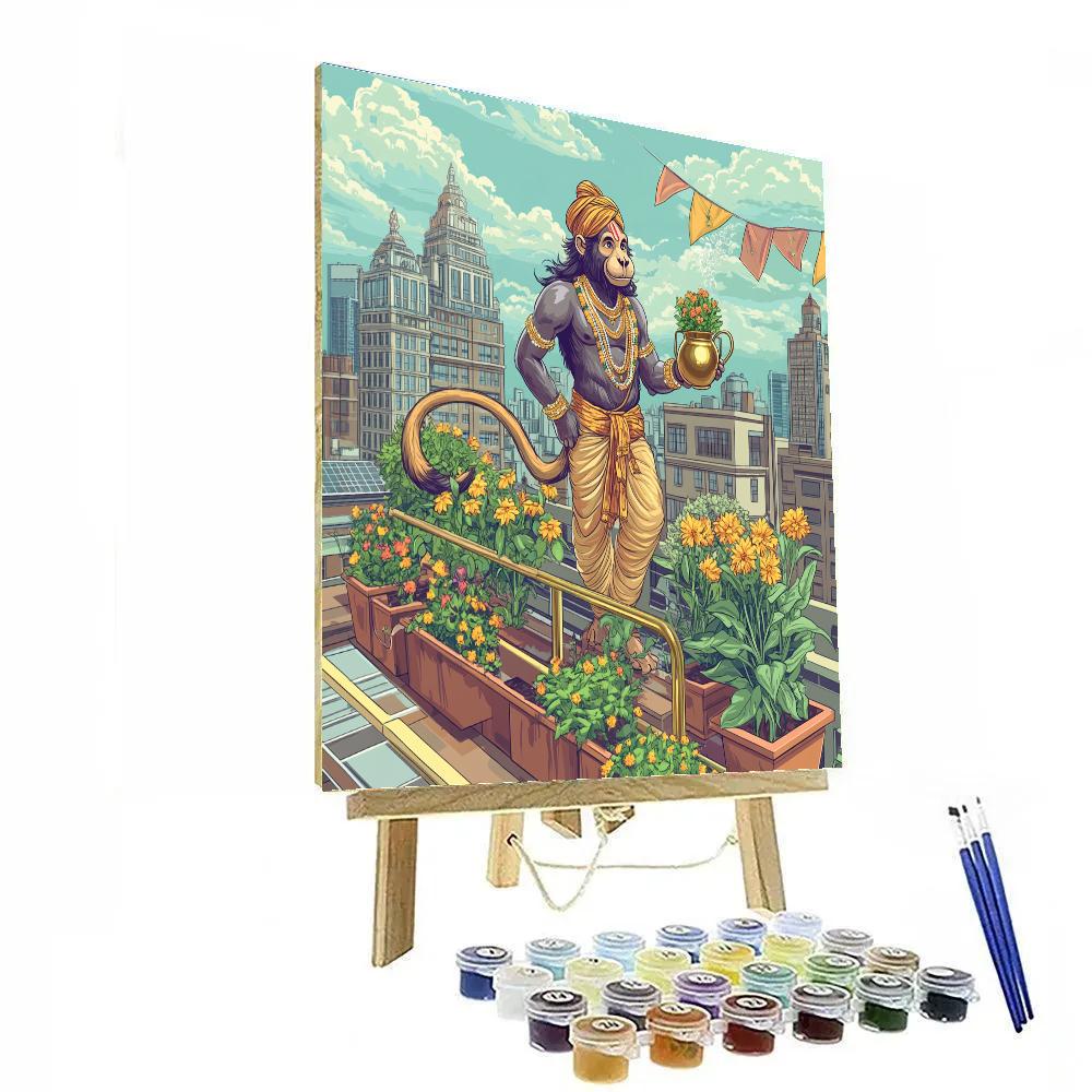 Hanuman-Guarded City Rooftop Garden paint by number