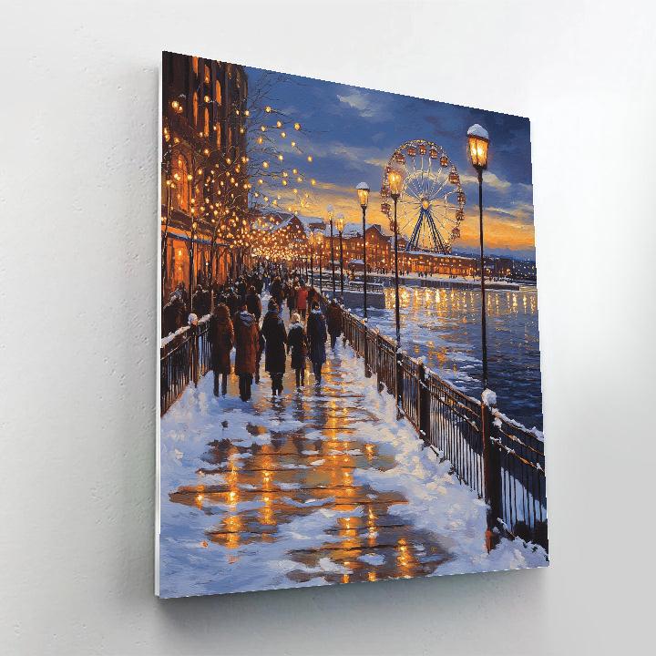 Winter Lights At The Old Port Promenade Montreal Canada painting number kit