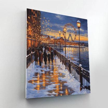 Winter Lights At The Old Port Promenade Montreal Canada painting number kit