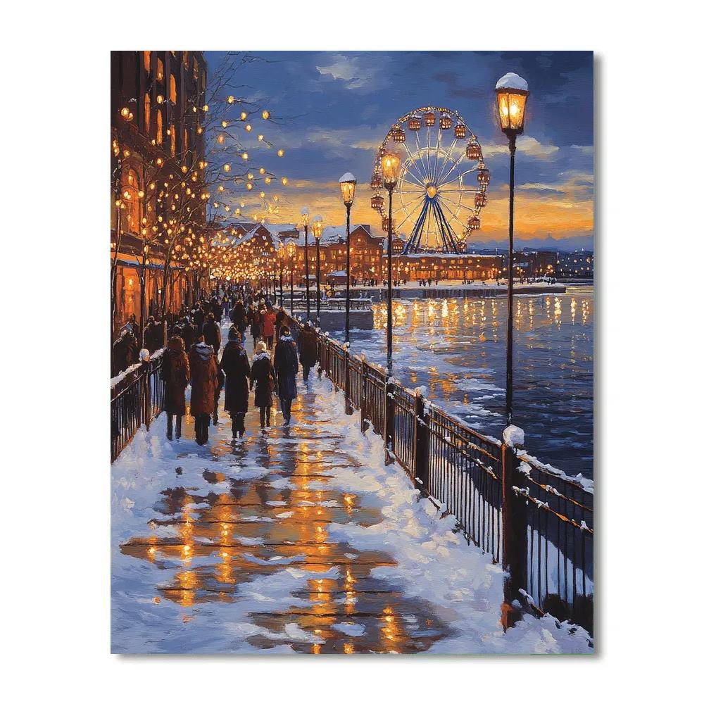 Winter Lights At The Old Port Promenade Montreal Canada painting number kit