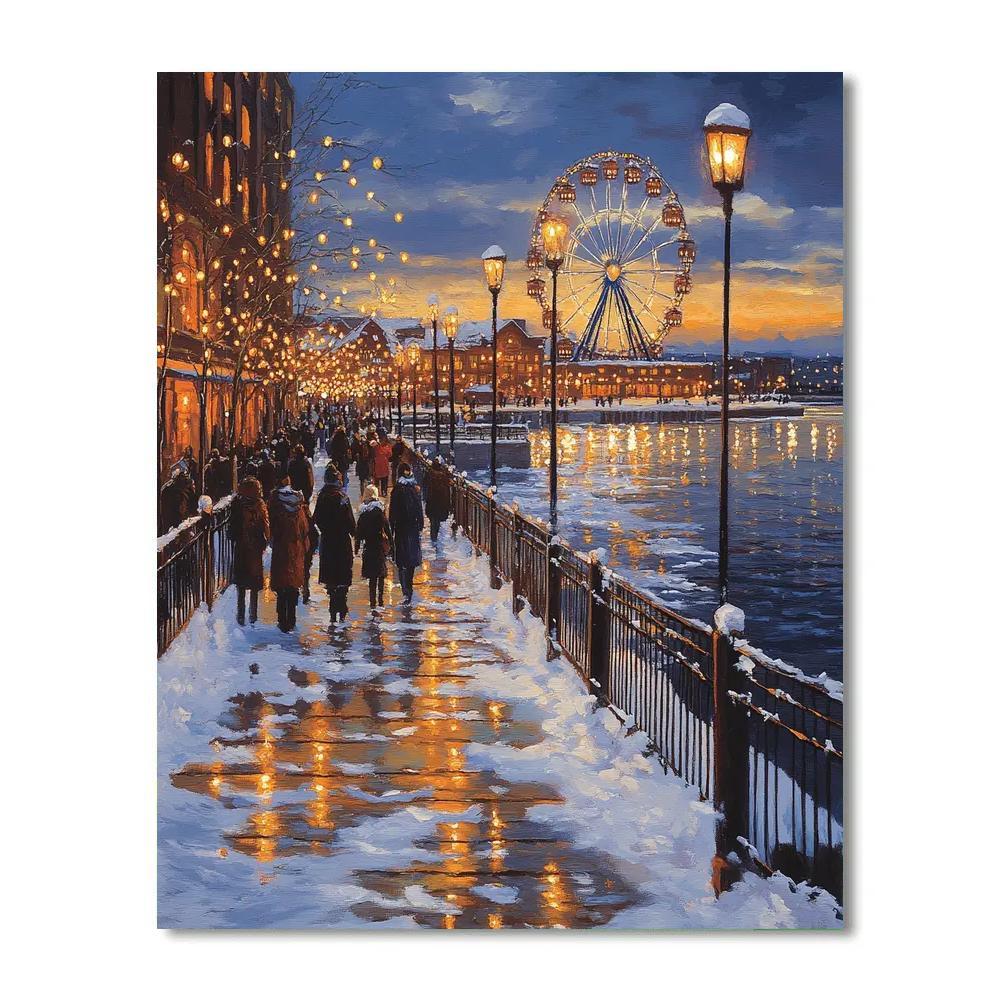 Winter Lights At The Old Port Promenade Montreal Canada painting number kit