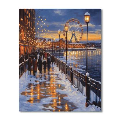 Winter Lights At The Old Port Promenade Montreal Canada painting number kit