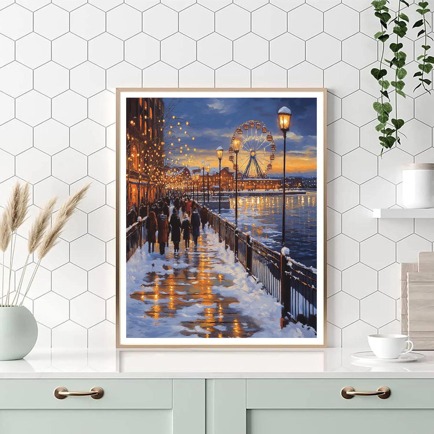 Winter Lights At The Old Port Promenade Montreal Canada painting number kit