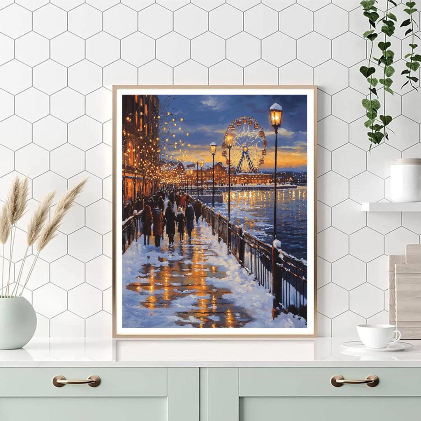 Winter Lights At The Old Port Promenade Montreal Canada painting number kit