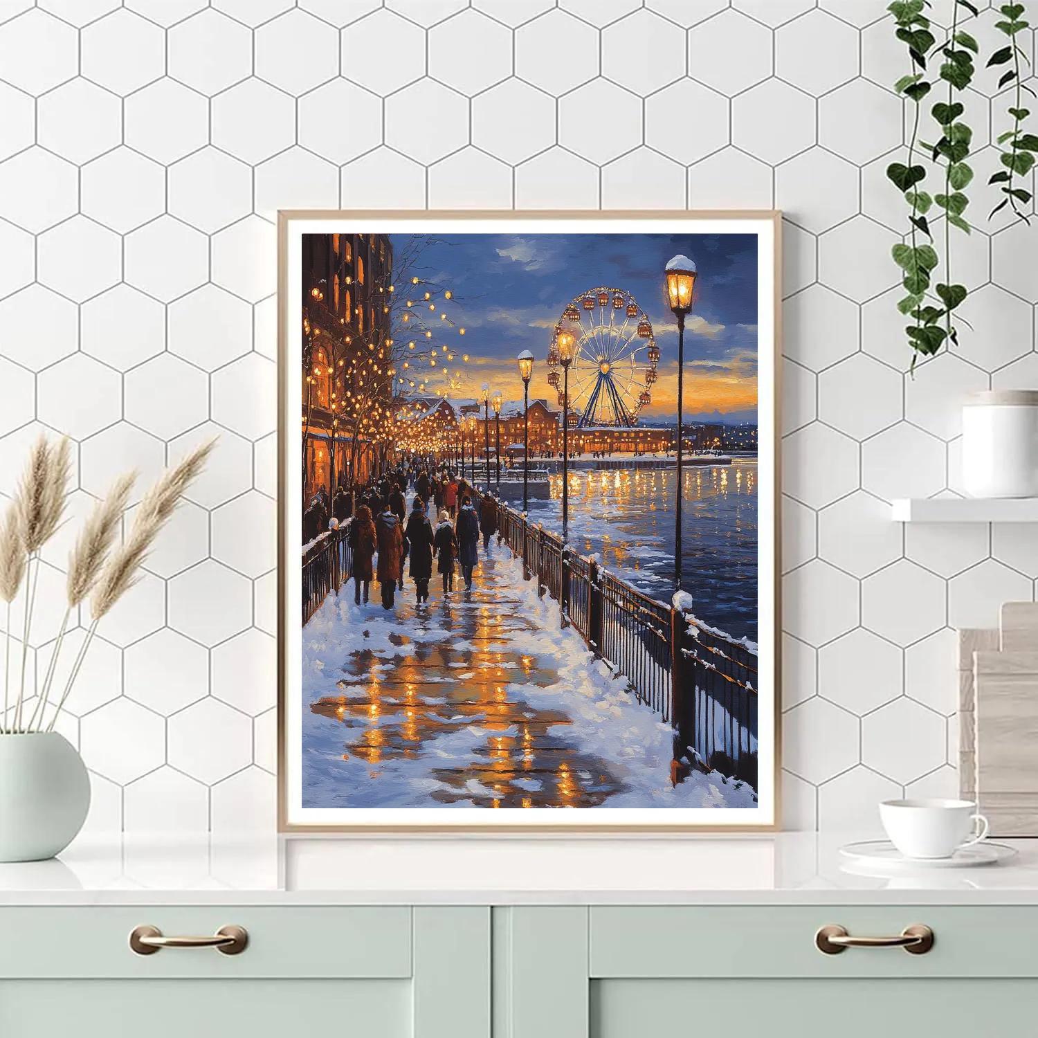 Winter Lights At The Old Port Promenade Montreal Canada painting number kit