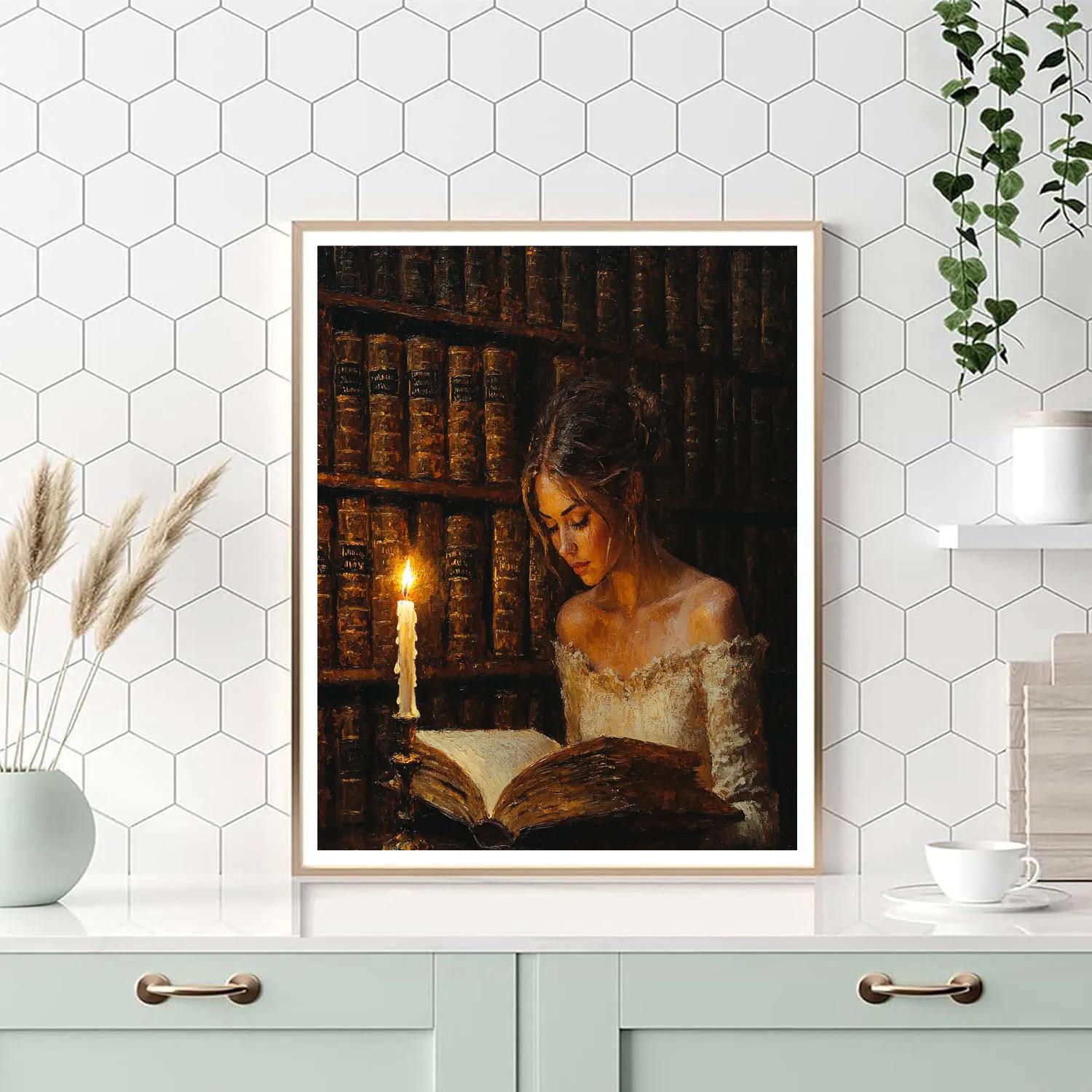 Rembrandt Inspired Candlelit Library Scholar paint by numbers