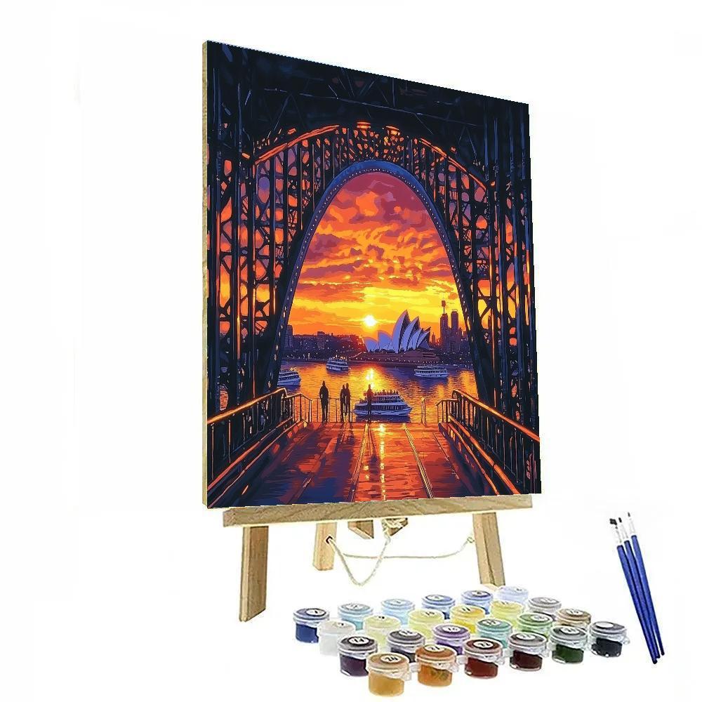 Sunset Over The Harbour Bridge Walkway Sydney Australia Paint by numbers art