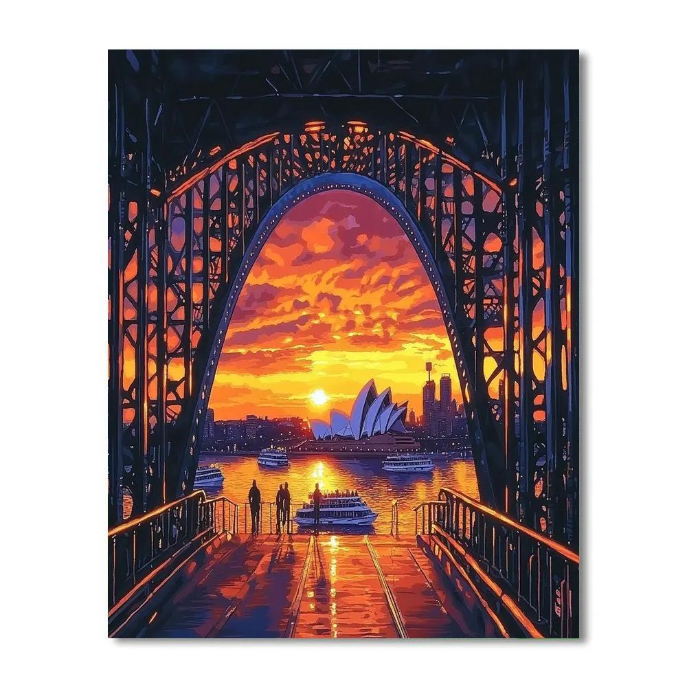 Sunset Over The Harbour Bridge Walkway Sydney Australia Paint by numbers art