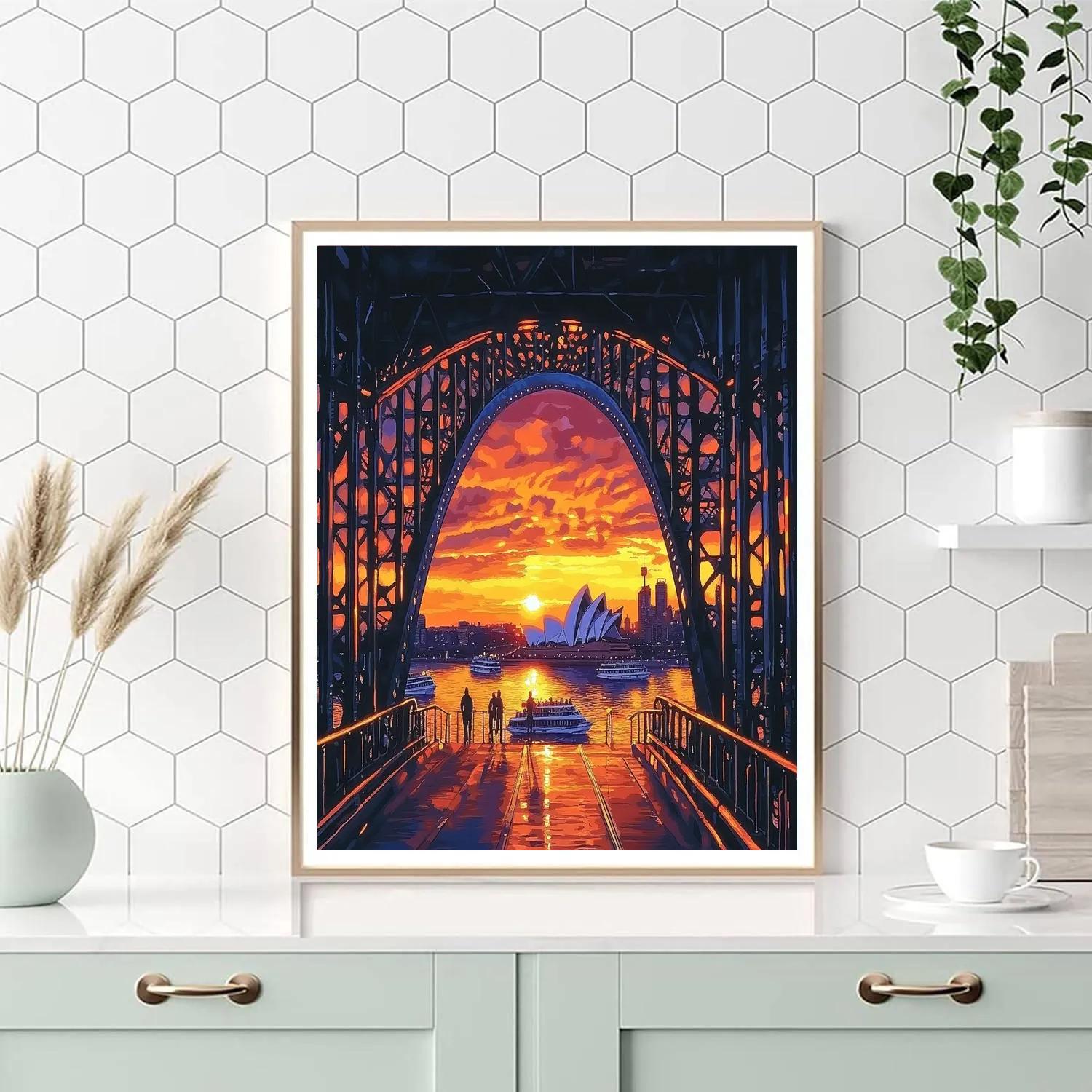 Sunset Over The Harbour Bridge Walkway Sydney Australia Paint by numbers art