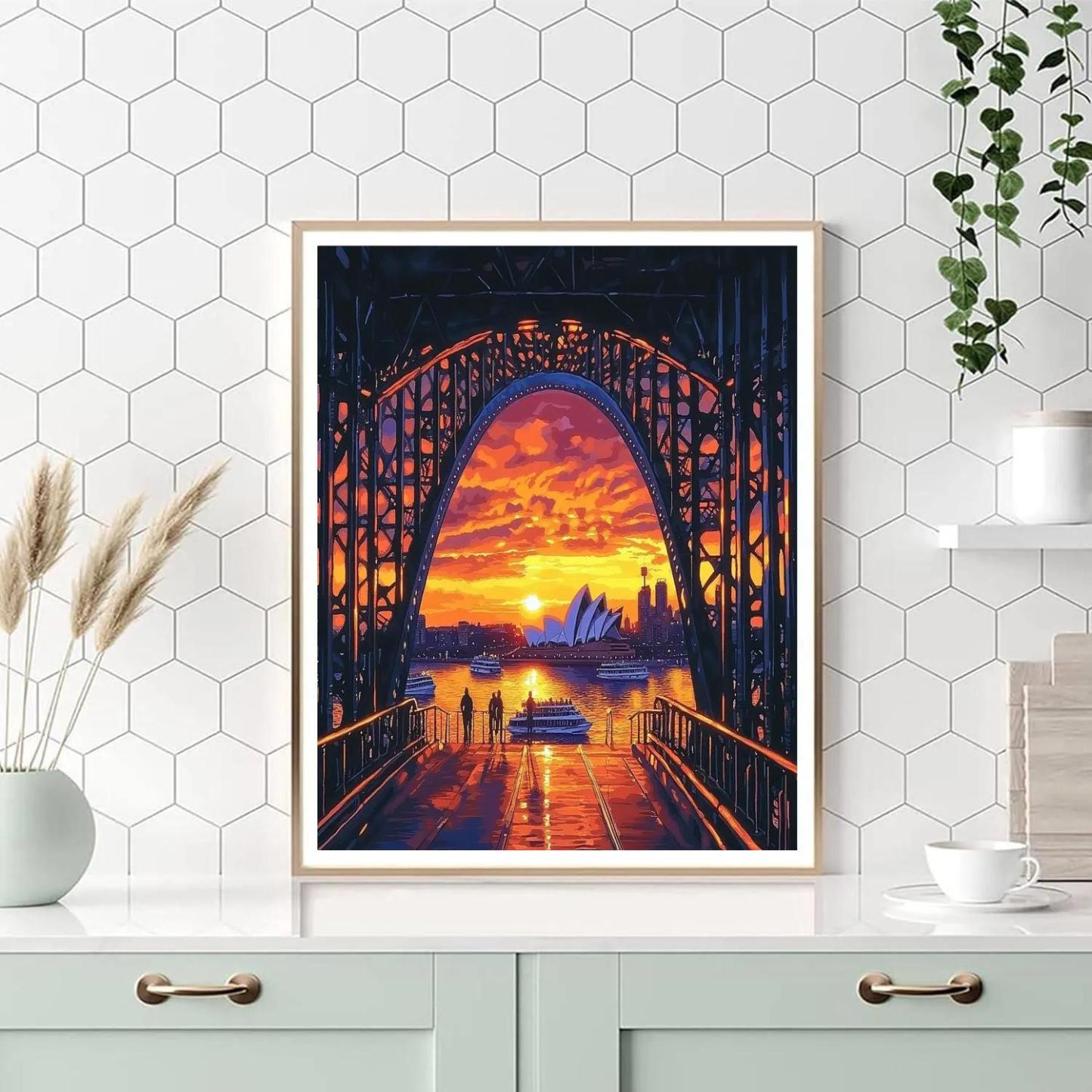 Sunset Over The Harbour Bridge Walkway Sydney Australia Paint by numbers art