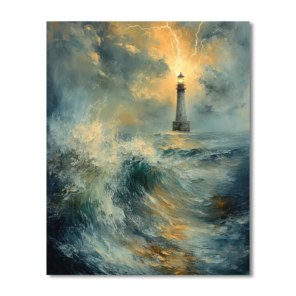 JMW Turner Inspired Storm At Sea With Lighthouse Paint by numbers art