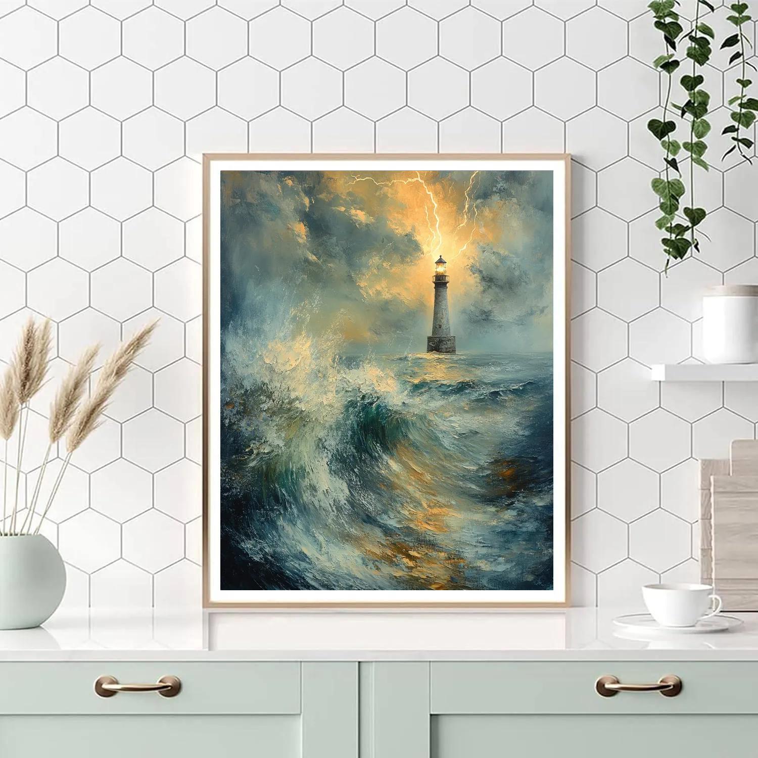 JMW Turner Inspired Storm At Sea With Lighthouse Paint by numbers art